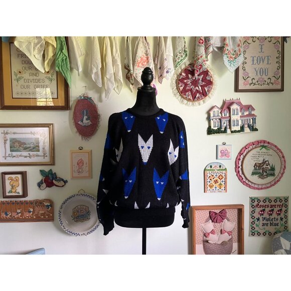 80's/90's vintage Western Connection dolman sleeve fox print sweater - Picture 1 of 6